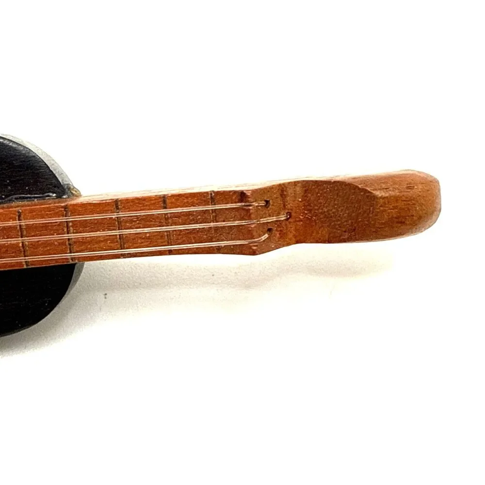 Vintage Hand Carved Wood Violin Brooch Musical String Instrument Pin 3 1/8
